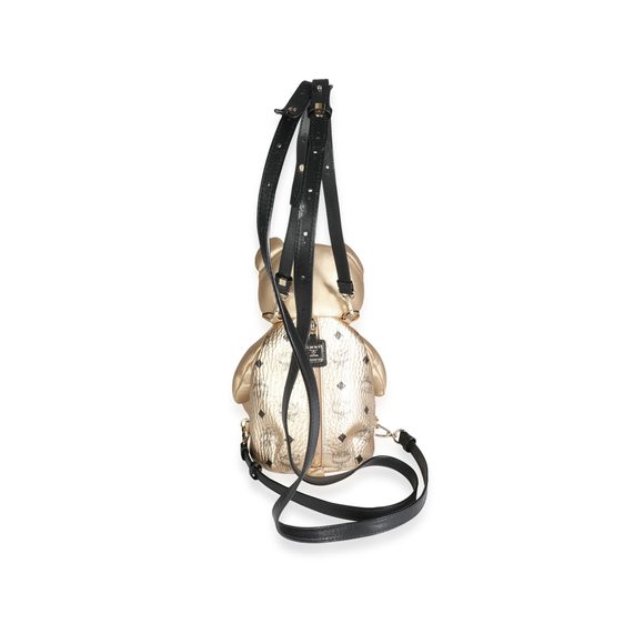 MCM Gold Visetos Calfskin Leather Zoo Bear Doll Backpack - Picture 3 of 7